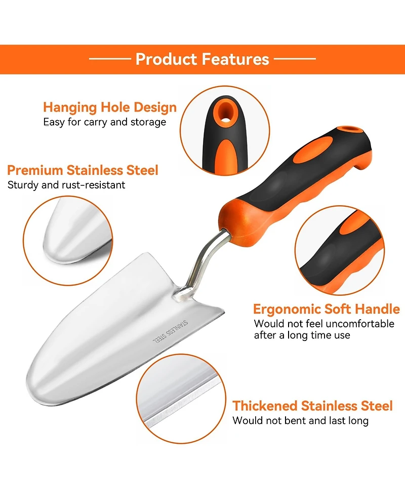 Xdovet Garden Tool Set 3-in-1 Heavy-duty Trowel Transplanter Cultivator Cast-aluminum Rust Resistance Non-slip Softgrip Handles