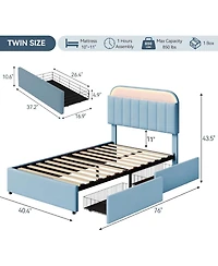 gaomon Bed Frame with 2 Flexible Drawers, Upholstered Platform Bookcase Headboard and Led Lights