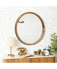 Laoties Modern Round Wall Mirror, Natural Wood Vanity Mirror for Bathroom, Entryway and Living Room Decor