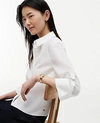 Tommy Hilfiger Women's Cropped Collared Roll-Tab Cotton Shirt