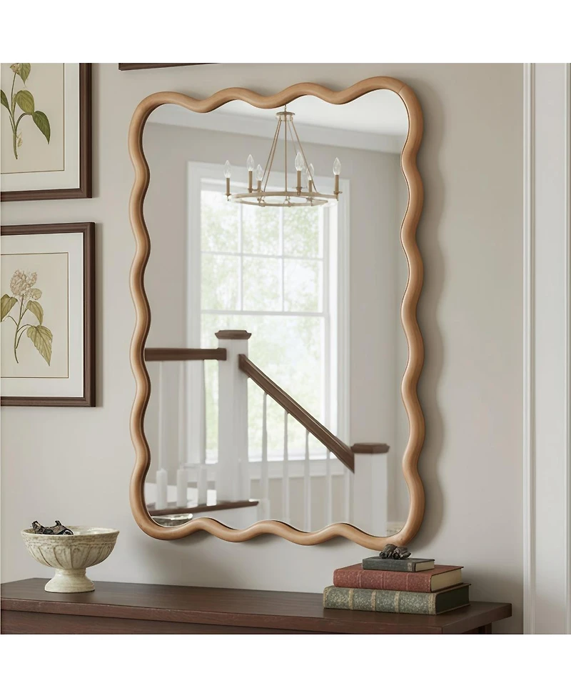 Laoties 30" x 40" Wavy Wall Mirror, Solid Wood Bathroom Vanity Mirror for Bedroom, Entryway and Living Room