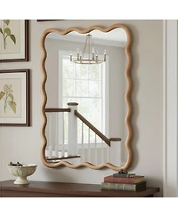 Laoties 30" x 40" Wavy Wall Mirror, Solid Wood Bathroom Vanity Mirror for Bedroom, Entryway and Living Room