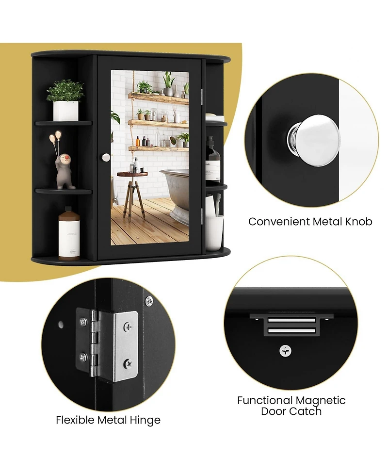 Volenca Wall-Mounted Bathroom Mirror Cabinet with Open Shelves, 26-in W