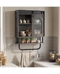 Volenca Bathroom Wall Cabinet with Sliding Barn Door and Metal Hanging Bar