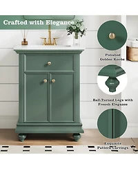 Phying 24 Inch Modern French Bathroom Vanity Elegant Freestanding Bathroom Cabinet with Ball Turned Legs Vintage Home Bathroom Furniture