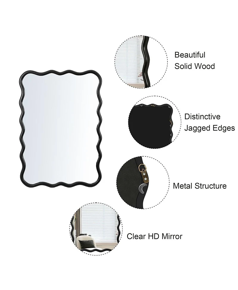 Laoties 40" x 28" Wavy Solid Wood Wall Mirror, Modern Decorative Mirror for Living Room and Entryway