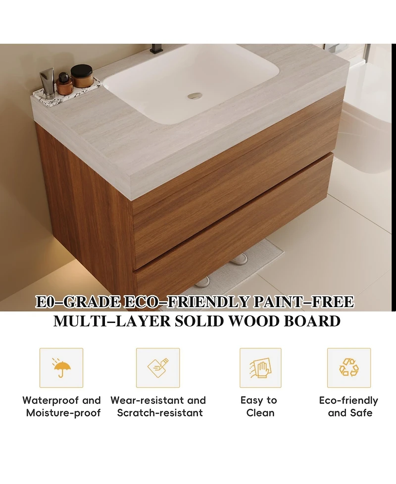 Phying 29.9 Inch Modern Floating Bathroom Vanity Wall Mounted Bath Cabinet Sink Space Saving Bathroom Furniture for Small Bathrooms Apartments