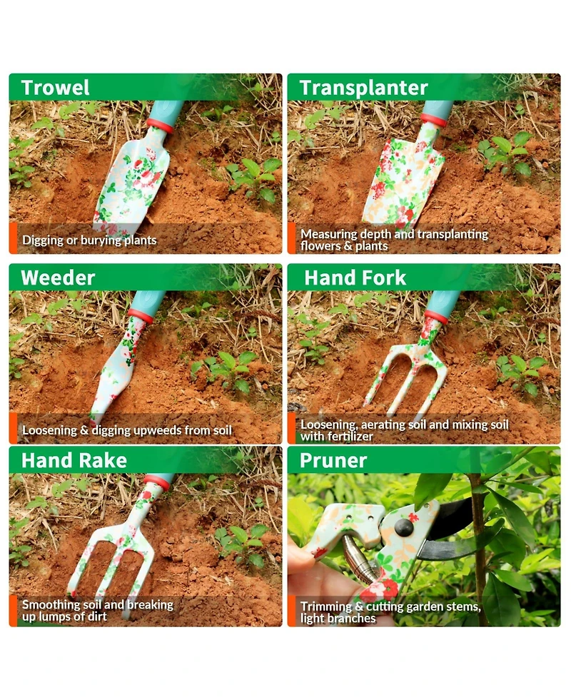 Xdovet Garden Tools Set Trowel Rake Weeder Pruner Tote Apron Gloves Kneeler
