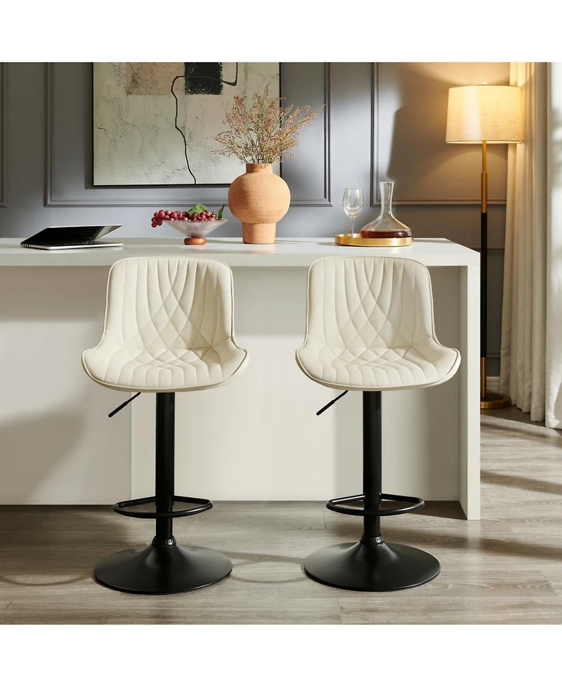 Rainsken Contemporary Adjustable Barstool Set of 2, Faux Leather Swivel Seats with Back, Counter Height Metal Chairs, for Bar, Kitchen, Dining Room