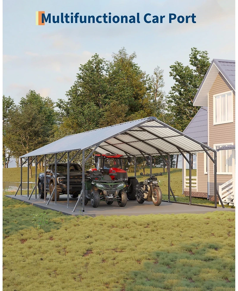gaomon Heavy Duty Steel Metal Carport Outdoor Storage Shelter with Vertical Roof