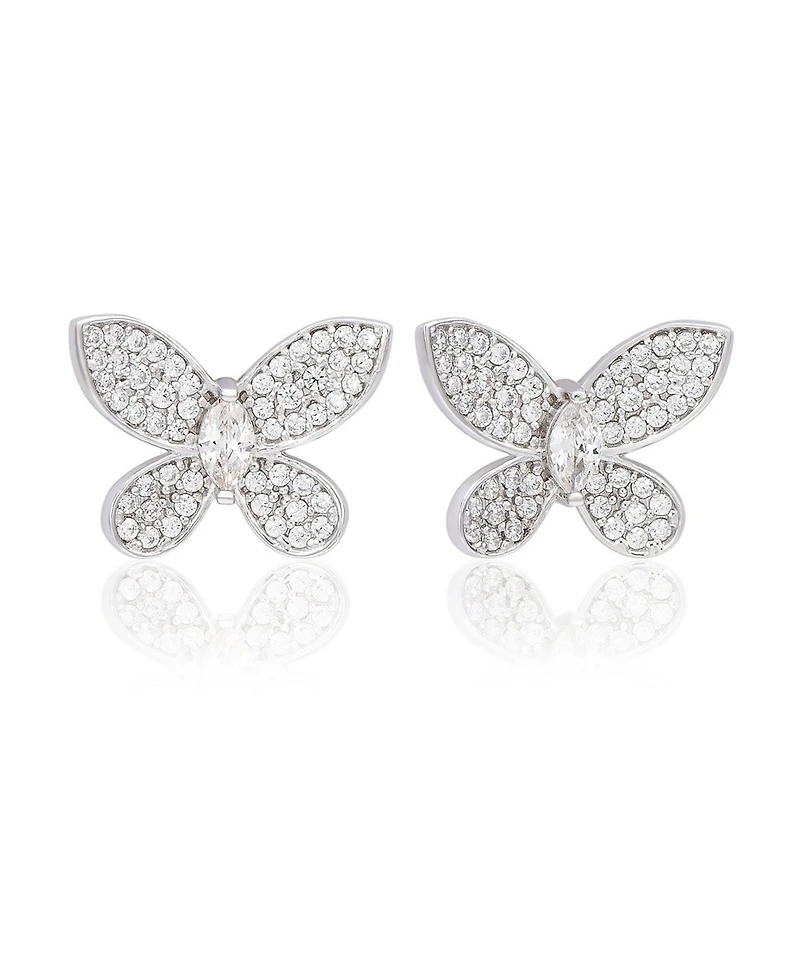 Suzy Levian New York Sterling Silver Pave Cubic Zirconia Butterfly Stud Earrings