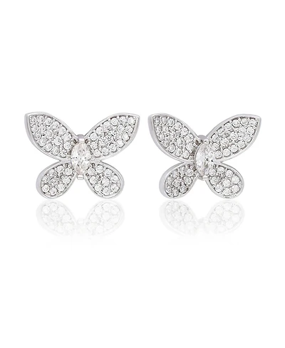 Suzy Levian New York Sterling Silver Pave Cubic Zirconia Butterfly Stud Earrings
