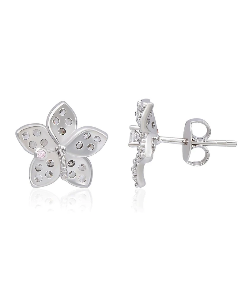 Suzy Levian New York Sterling Silver Cubic Zirconia Pave Flower Stud Earrings