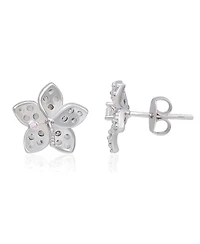 Suzy Levian New York Sterling Silver Cubic Zirconia Pave Flower Stud Earrings
