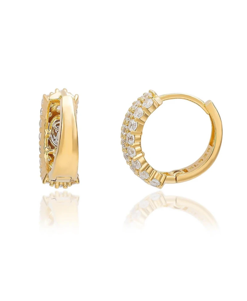 Suzy Levian New York Sterling Silver Cubic Zirconia Pave Three-Row Huggie Hoop Earrings
