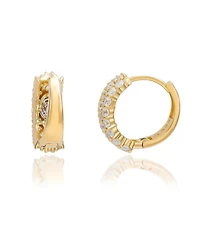 Suzy Levian New York Sterling Silver Cubic Zirconia Pave Three-Row Huggie Hoop Earrings