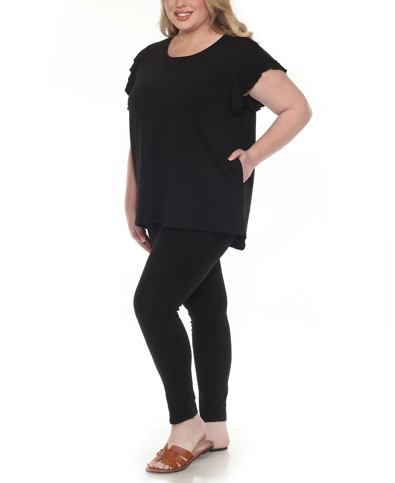White Mark Plus Flutter-Sleeve Top and Scuba Pants Set