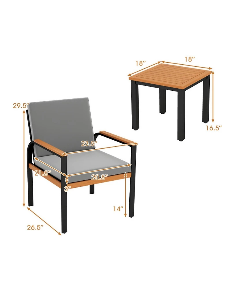 Gouun 3-Piece Acacia Wood and Metal Patio Conversation Set with Cushions