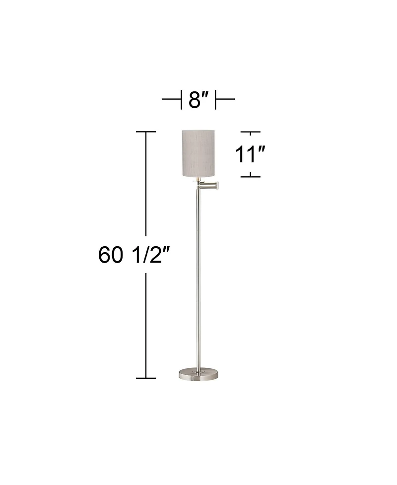 360 Lighting Modern Swing Arm Floor Lamp 60.5" Tall Brushed Nickel Linen Cylinder Shade for Living Room Reading Bedroom Office