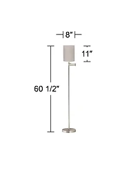 360 Lighting Modern Swing Arm Floor Lamp 60.5" Tall Brushed Nickel Linen Cylinder Shade for Living Room Reading Bedroom Office