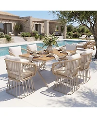 Asagikoiai 7-Piece Outdoor Dining Set with Solid Teak Wood Table and Rope Chairs