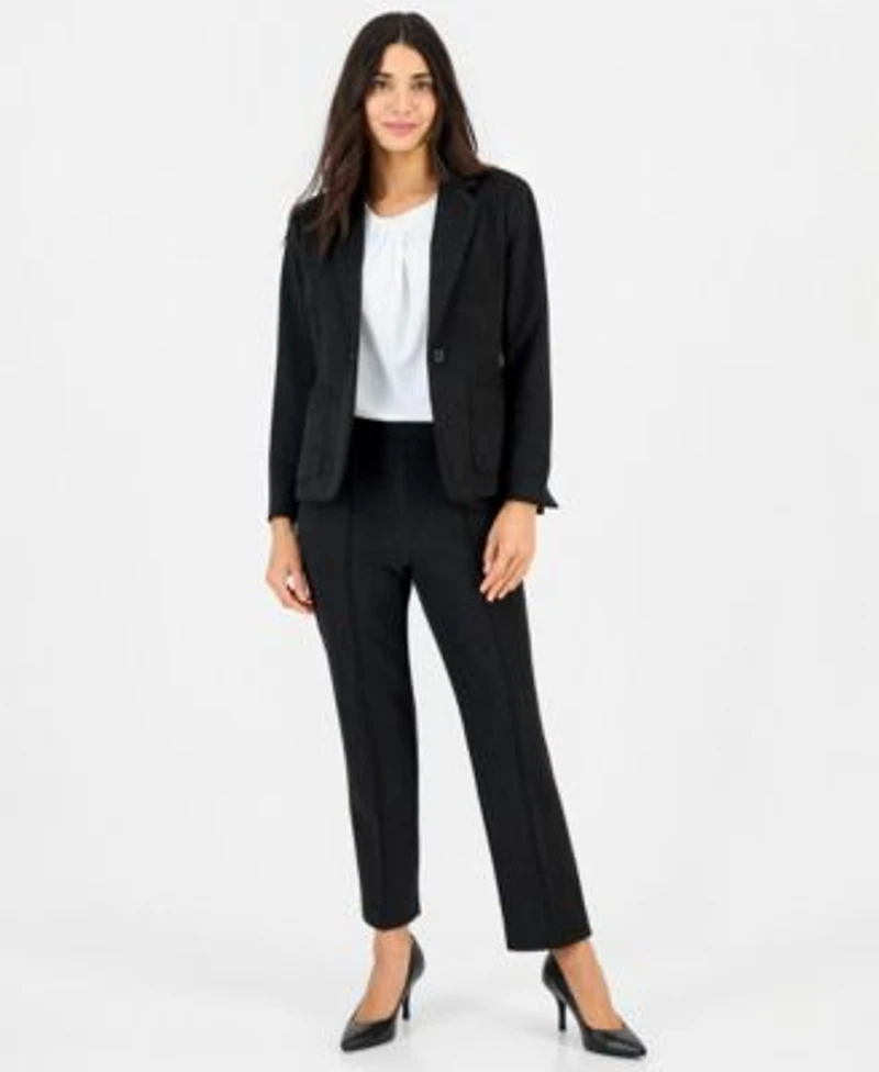 Anne Klein Essentials Petite Patch Pocket Notch Collar Stretch Blazer Pull On Pintuck Scuba Pants