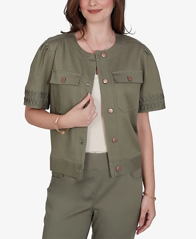 Ruby Rd. Petite Pleated Short-Sleeve Soft Denim Jacket