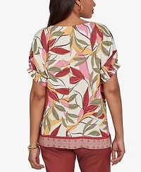 Ruby Rd. Petite Textured Leaf Print Short-Sleeve Top
