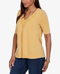 Ruby Rd. Petite Soutache Short-Sleeve Knit Top