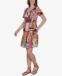Ruby Rd. Petite Tropical Patchwork Stretch Pocket Dress