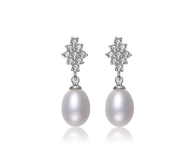 Genevive Elegant Gold Plated Freshwater Pearl Dangle Earrings