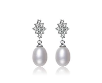 Genevive Elegant Gold Plated Freshwater Pearl Dangle Earrings