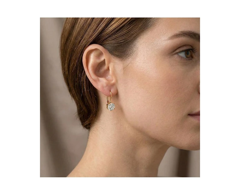 Genevive Dainty Sterling Silver Round Cz Six-Prong Leverback Earrings