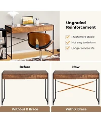 Gouun 2-Drawer Home Office Writing Desk with Reinforced Steel X-Frame