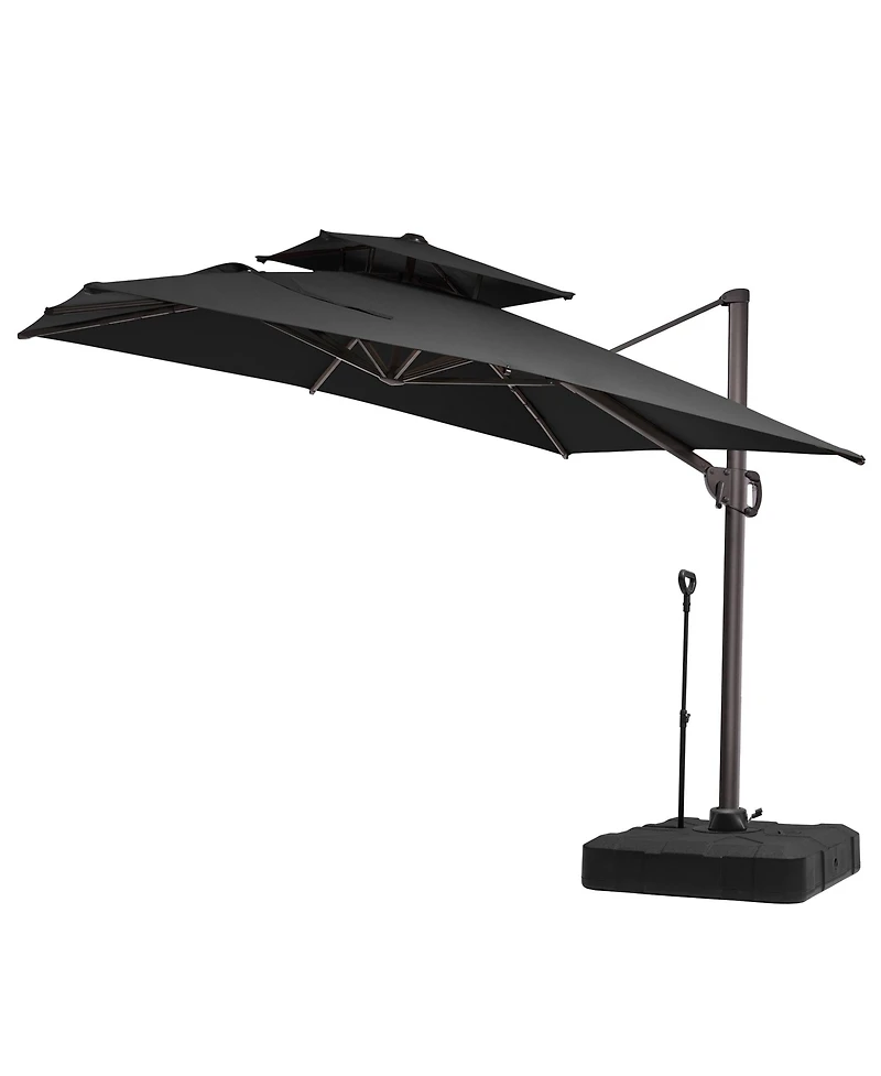 Pellebant Outdoor Patio Double Top 9x11Feet Square Aluminum Cantilever Umbrella with Rod Wheel Base