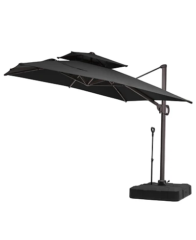 Pellebant Outdoor Patio Double Top 9x11Feet Square Aluminum Cantilever Umbrella with Rod Wheel Base