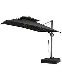 Pellebant Outdoor Patio Double Top 9x11Feet Square Aluminum Cantilever Umbrella with Rod Wheel Base