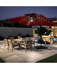 Pellebant Outdoor Patio 11x11Feet Aluminum Double Canopy Solar Lights Cantilever Umbrella with Base
