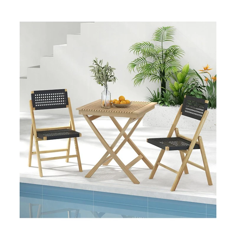 Boyel Living Set of 2 Folding Chairs Indonesia Teak Wood Dining Chairs with Woven Rope Seat and Back