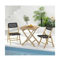 Boyel Living Set of 2 Folding Chairs Indonesia Teak Wood Dining Chairs with Woven Rope Seat and Back