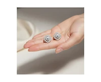 Rachel Glauber Elegant Cz Square Frame Stud Earrings