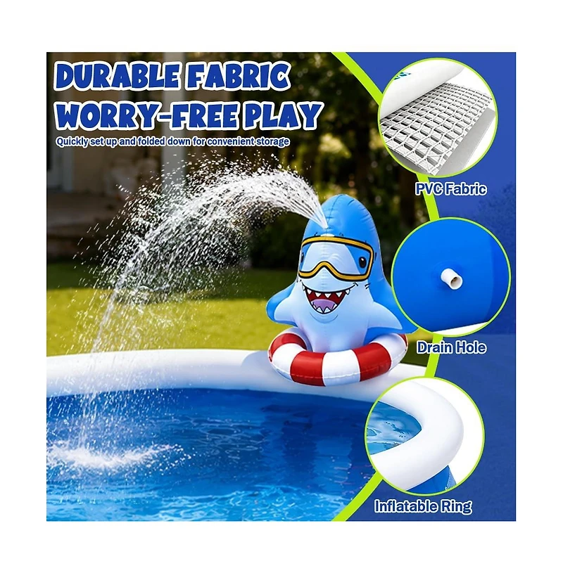 Aofar 8FT Inflatable Shark Sprinkler Pool Kids Adults Outdoor Water Play