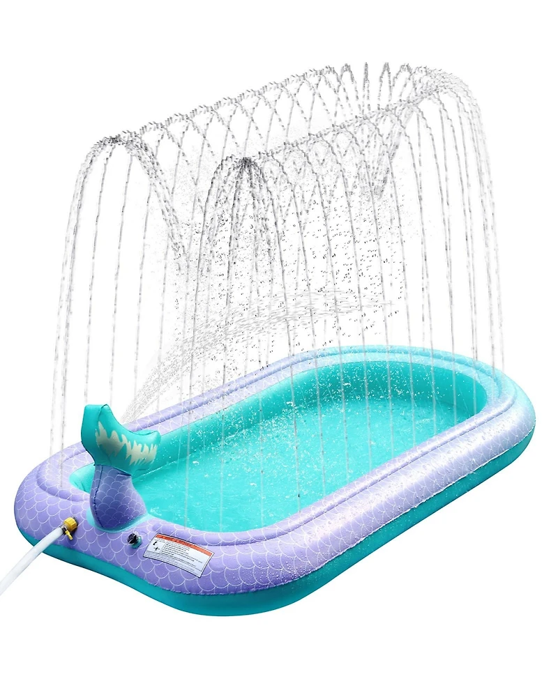 Aofar 68" Mermaid Splash Pad Sprinkler Pool Kids Outdoor Water Play Mat Inflatable Wading Pool Summer Gifts