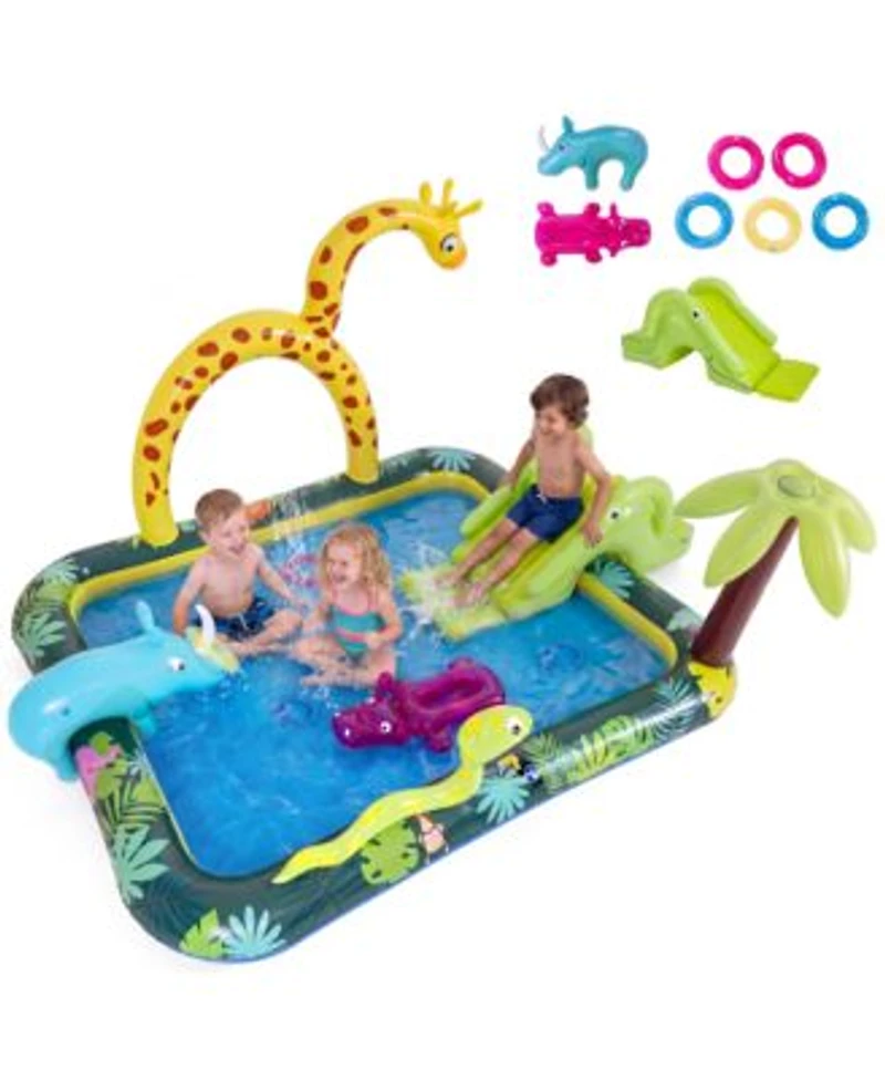 Aofar Inflatable Pool Jungle Slide Splash Pad Water Sprinkler