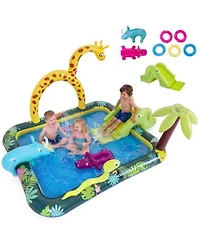 Aofar Inflatable Pool Jungle Slide Splash Pad Water Sprinkler
