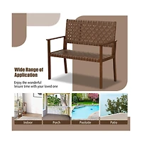 Boyel Living Outdoor All Weather Bench with Solid Rubber Wood Frame and Hand Woven Pu Leather