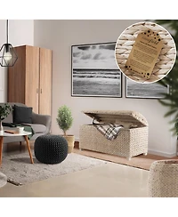 Casafield Storage Trunk with Curved Lid, Safety Hinge - Whitewash, Water Hyacinth Wicker Storage Chest Basket for Bedroom, Entry Way, Living Room