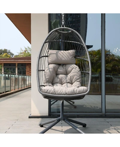 Clihome Cushion Egg Chair with Stand and Cup Holder