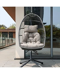 Clihome Cushion Egg Chair with Stand and Cup Holder
