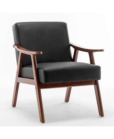 Clihome Mid-Century Accent Chair, Solid Wood Lounge Chair with Extra-Thick Backrest, Wingback Chairs